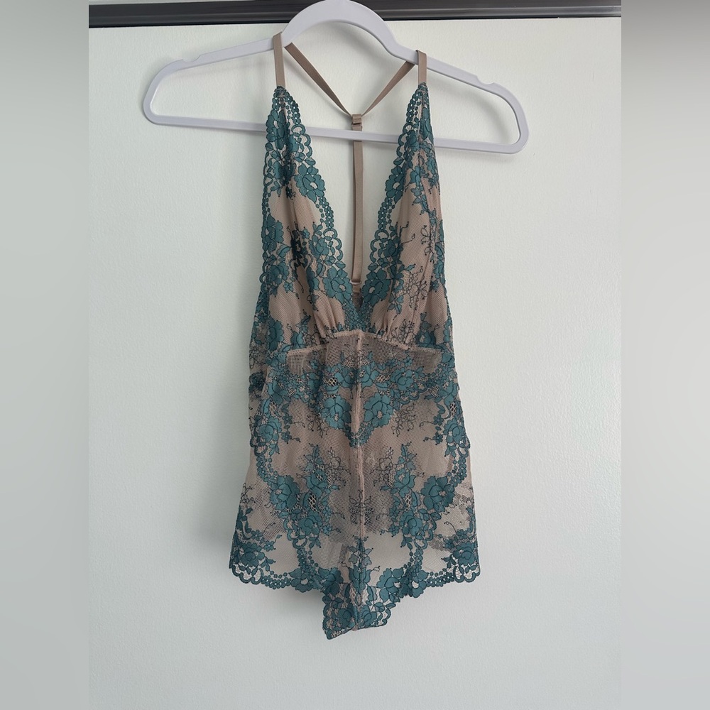 Wishlist Teal and Tan Lace Bodysuit